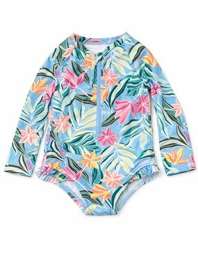Like New Roxy Baby Girls Long Sleeve Tropical Ruffle 24m Swimsuit